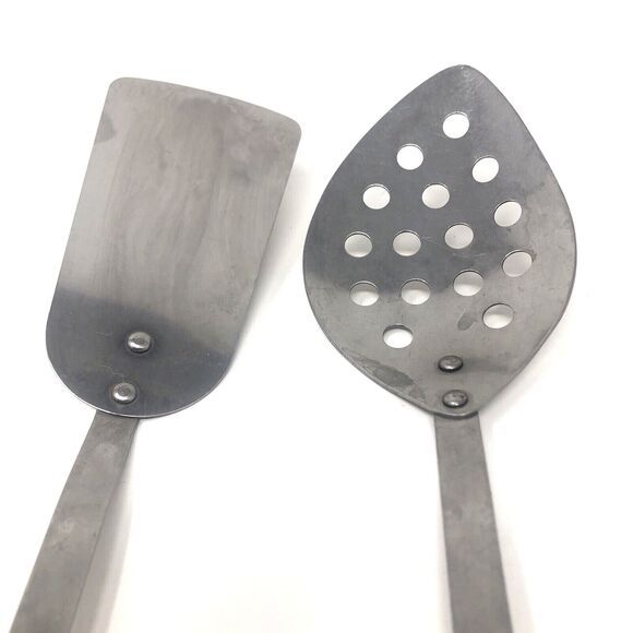 Vintage Maroon Bakelite Style Handles Stanhome Spatula & Large Slotted Spoon Set - Picture 2 of 11